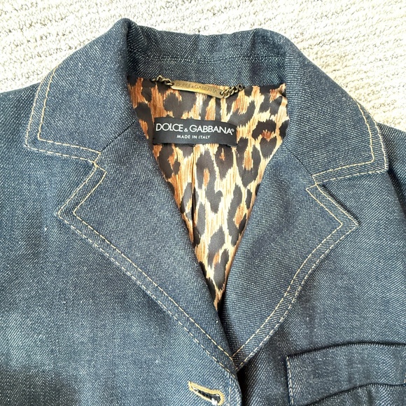 NWOT VTG Dolce & Gabbana Y2K Denim Blazer Leopard Print Womans SZ M - Picture 9 of 17